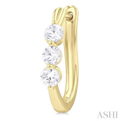 3/4 ctw 3-Stone Round Cut Diamond Fashion Hoop Earring in 14K Yellow Gold