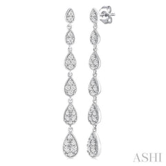 1/2 ctw Graduated Pear Shape Round Cut Diamond Fashion Long Earring in 14K White Gold