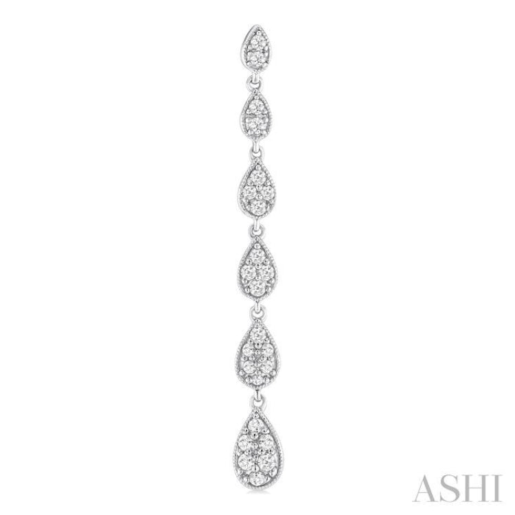 1/2 ctw Graduated Pear Shape Round Cut Diamond Fashion Long Earring in 14K White Gold