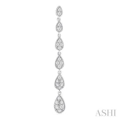 1/2 ctw Graduated Pear Shape Round Cut Diamond Fashion Long Earring in 14K White Gold