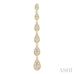 1/2 Ctw Graduated Pear Shape Round Cut Diamond Fashion Long Earring in 14K Yellow Gold