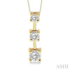 3/4 Ctw Three Stone Round Cut Diamond Pendant in 14K Yellow Gold with Chain