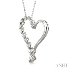 1/4 Ctw Round Cut Diamond Half Journey Heart Pendant in 14K White Gold with Chain