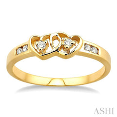 1/10 Ctw Twin Hearts Diamond Ring in 14K Yellow Gold