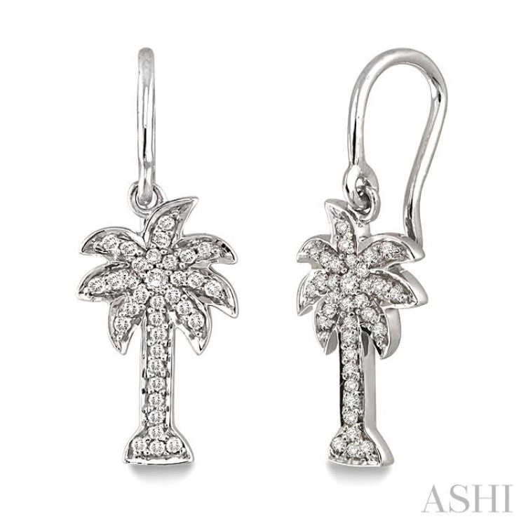 1/4 Ctw Palm Tree Single Cut Diamond Earrings in 10K White Gold