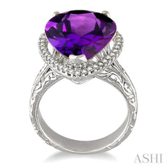 16x13mm Pear Shape Amethyst and 1/3 Ctw Round Cut Diamond Semi Precious Ring in 14K White Gold