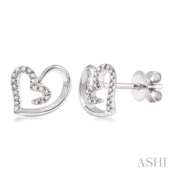 1/10 Ctw Round Cut Diamond Heart Shape Earrings in 14K White Gold