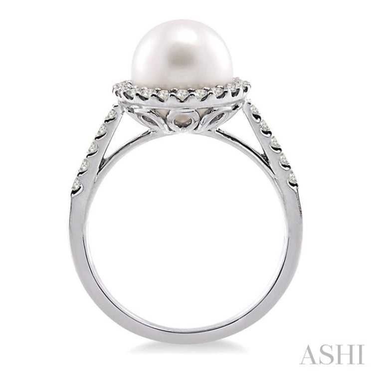 9x9MM Cultured Pearl and 3/8 Ctw Round Cut Diamond Ring in 14K White Gold