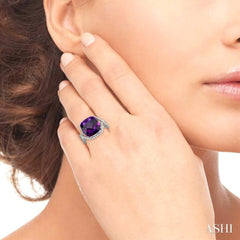 12x12mm Cushion Cut Amethyst and 1/3 Ctw Round Cut Diamond Semi Precious Ring in 14K White Gold