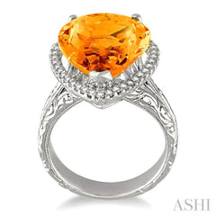 16x13mm Pear Shape Citrine and 1/3 Ctw Round Cut Diamond Semi Precious Ring in 14K White Gold