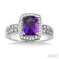 8x6 MM Cushion Shape Amethyst and 1/3 Ctw Round Cut Diamond Ring in 14K White Gold