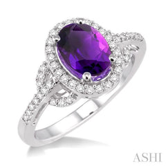 8x6 MM Oval Cut Amethyst and 1/3 Ctw Round Cut Diamond Ring in 14K White Gold