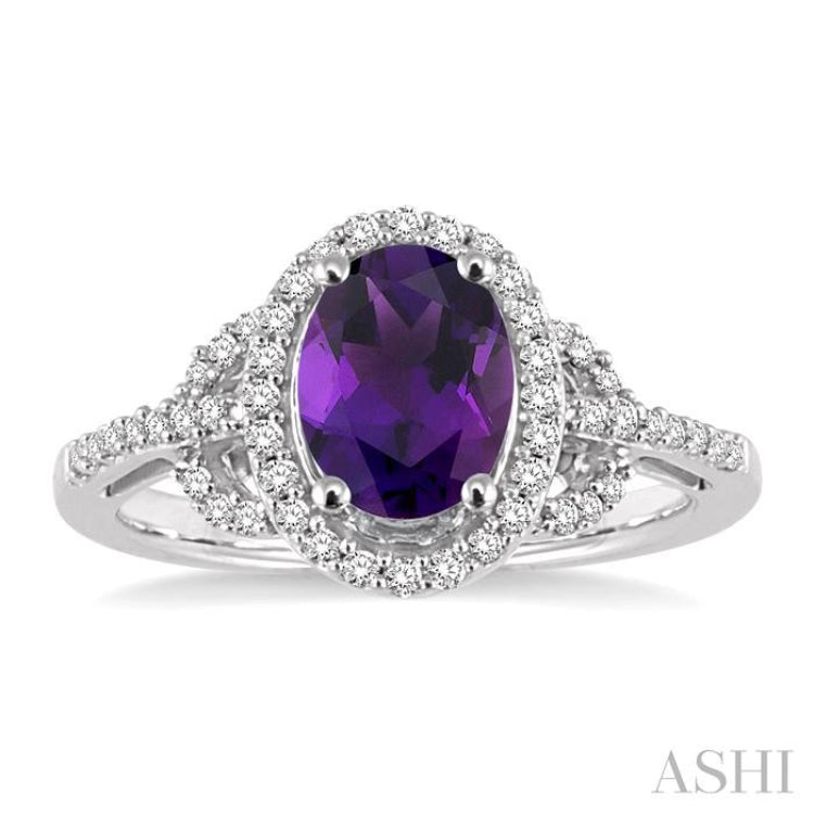 8x6 MM Oval Cut Amethyst and 1/3 Ctw Round Cut Diamond Ring in 14K White Gold