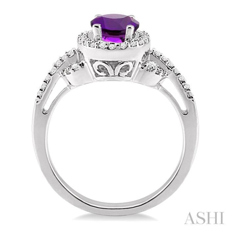 8x6 MM Oval Cut Amethyst and 1/3 Ctw Round Cut Diamond Ring in 14K White Gold