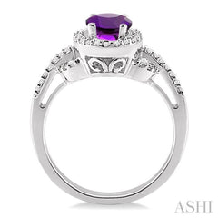 8x6 MM Oval Cut Amethyst and 1/3 Ctw Round Cut Diamond Ring in 14K White Gold