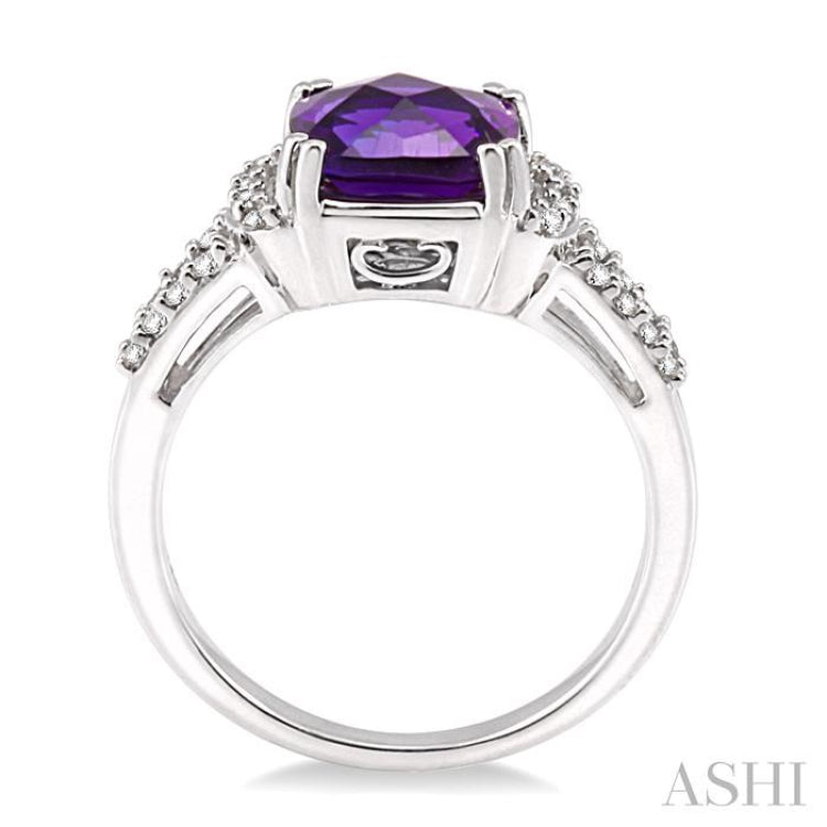 8x8 MM Cushion Shape Amethyst and 1/4 Ctw Round Cut Diamond Ring in 14K White Gold