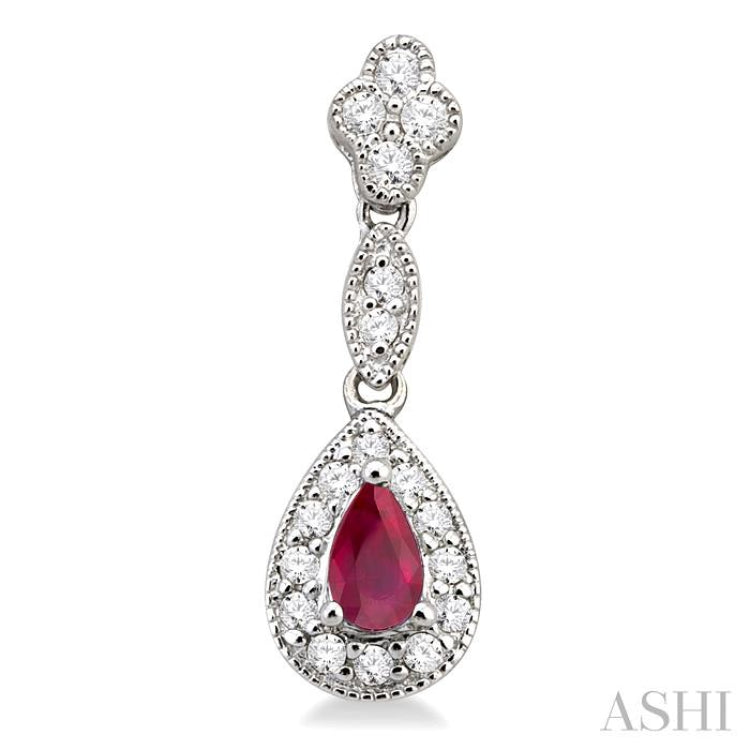 5x3 MM Pear Shape Ruby and 1/3 Ctw Round Cut Diamond Earrings in 14K White Gold