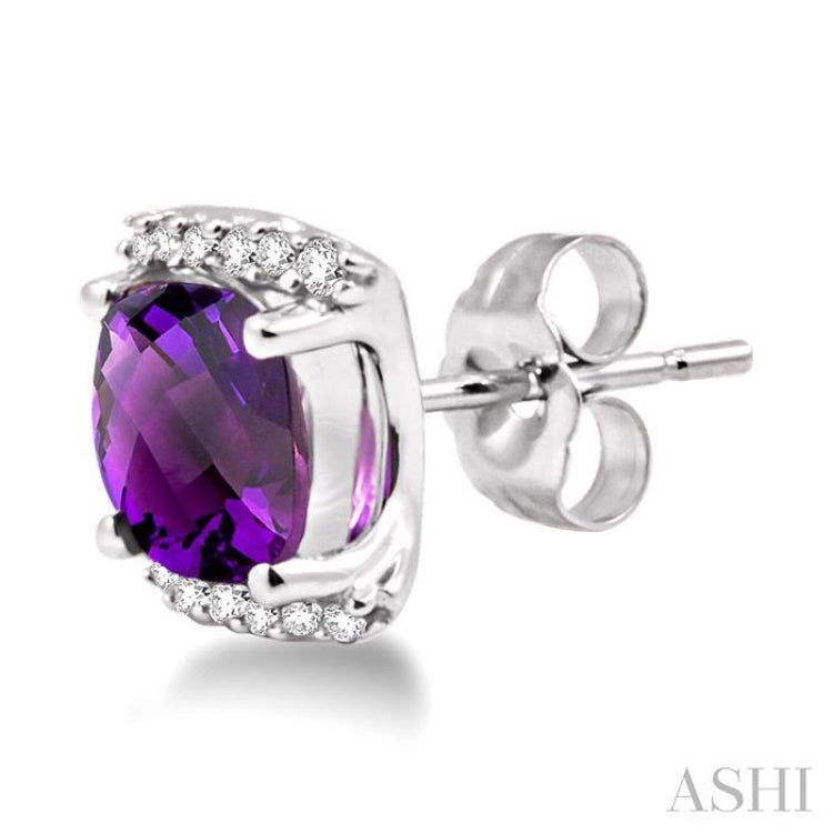 6x6 MM Cushion Shape Amethyst and 1/10 Ctw Round Cut Diamond Earrings in 14K White Gold