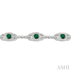 5x5mm Cushion Cut Emerald and 2 Ctw Round Cut Diamond Precious Bracelet in 14K White Gold