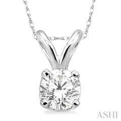 Round Cut Diamond Solitaire Pendant in 14K White Gold with Chain