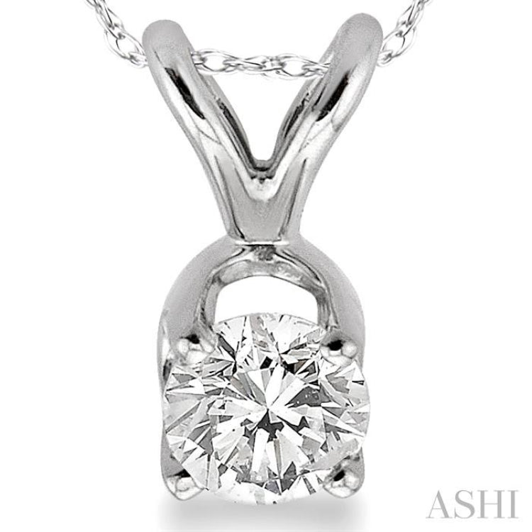 Round Cut Diamond Solitaire Pendant in 14K White Gold with Chain