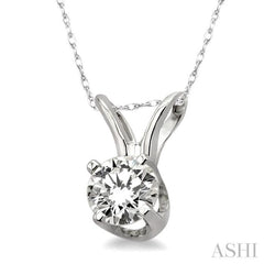 Round Cut Diamond Solitaire Pendant in 14K White Gold with Chain