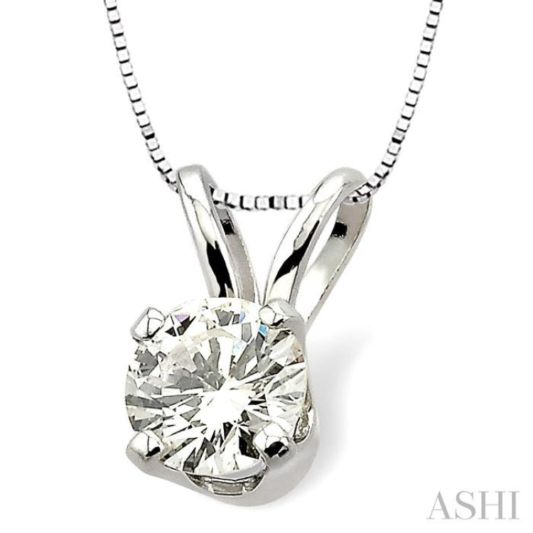 Round Cut Diamond Solitaire Pendant in 14K White Gold with chain