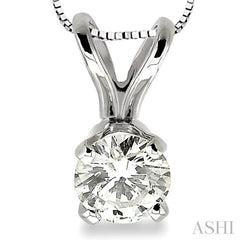 Round Cut Diamond Solitaire Pendant in 14K White Gold with chain