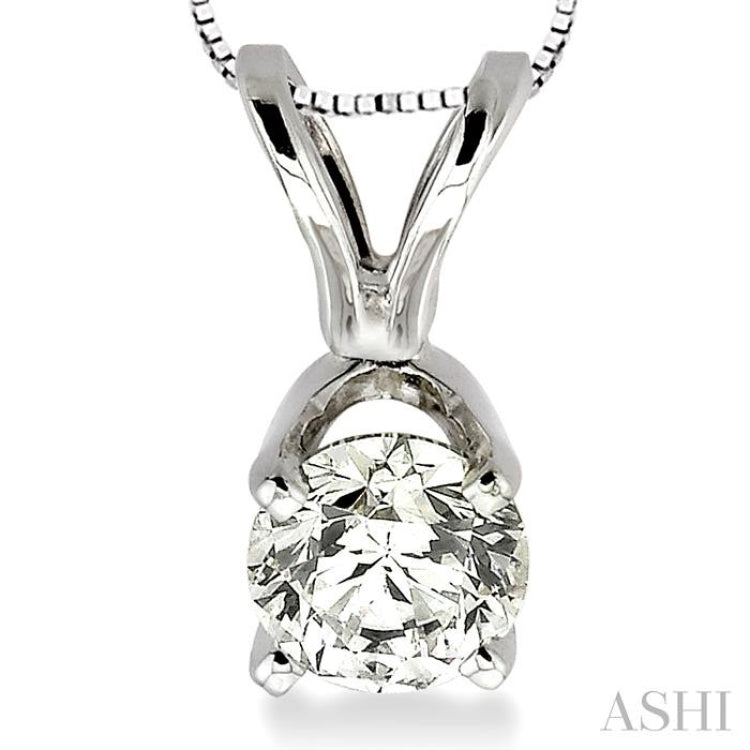 Round Cut Diamond Solitaire Pendant in 14K White Gold with chain