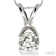 Round Cut Diamond Solitaire Pendant in 14K White Gold with chain