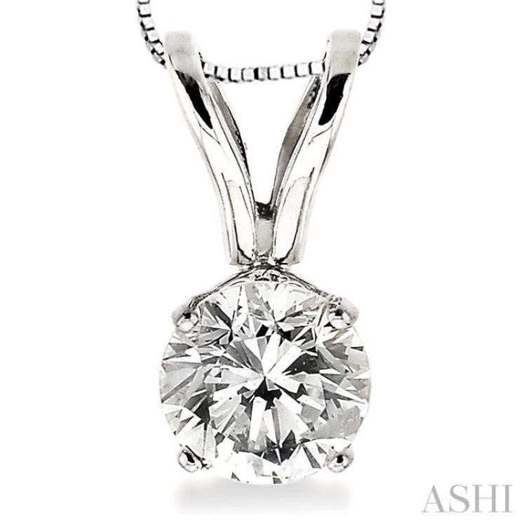 Round Cut Diamond Solitaire Pendant in 14K White Gold with chain