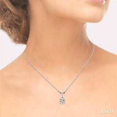 Round Cut Diamond Solitaire Pendant in 14K White Gold with chain