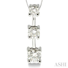 3/4 Ctw Three Stone Round Cut Diamond Pendant in 14K White Gold with Chain