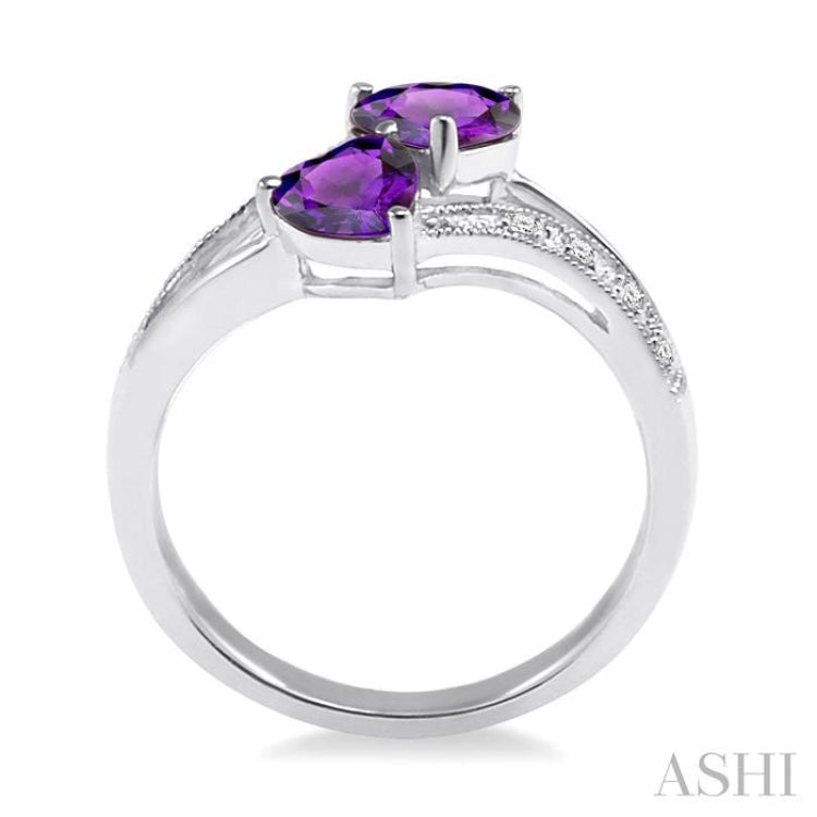 5 MM & 6 MM Heart Shape Amethyst and 1/20 Ctw Round Cut Diamond Ring in 10K White Gold