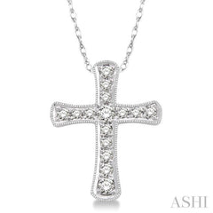 1/10 Ctw Round Cut Diamond Cross Pendant in 14K White Gold with Chain