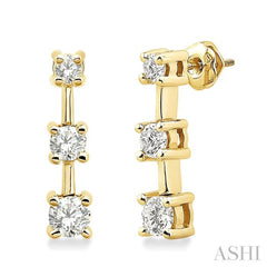 3/4 Ctw Round Cut Diamond Earrings in 14K Yellow Gold