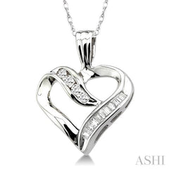 1/4 Ctw Baguettes and Round Diamond Heart Pendant in 10K White Gold with Chain