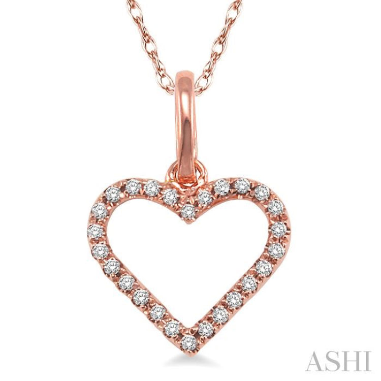 1/10 Ctw Round Cut Diamond Heart Shape Pendant in 14K Rose Gold with Chain