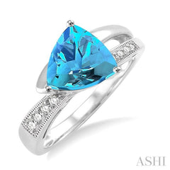 8x8 MM Trillion Cut Blue Topaz and 1/20 Ctw Single Cut Diamond Ring in 10K White Gold