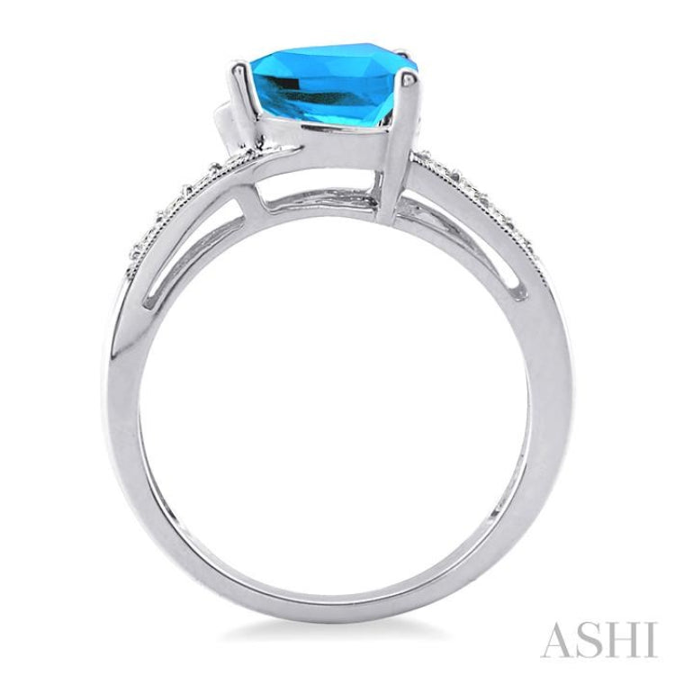 8x8 MM Trillion Cut Blue Topaz and 1/20 Ctw Single Cut Diamond Ring in 10K White Gold