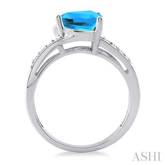 8x8 MM Trillion Cut Blue Topaz and 1/20 Ctw Single Cut Diamond Ring in 10K White Gold