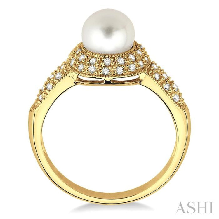 6.5 MM Cultured Pearl and 1/4 Ctw Single Cut Diamond Ring in 10K  Yellow Gold