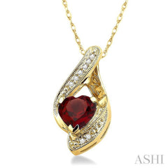 7X7mm Heart Shape Garnet and 1/20 Ctw Single Cut Diamond Semi Precious Pendant in 10K Yellow Gold with Chain