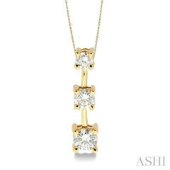 3/4 Ctw Three Stone Round Cut Diamond Pendant in 14K Yellow Gold with Chain