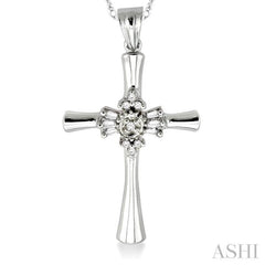 1/6 Ctw Baguette and Round Cut Diamond Cross Pendant in 14K White Gold with Chain