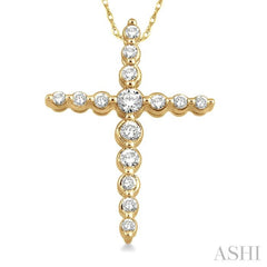 1/4 Ctw Round Cut Diamond Journey Cross Pendant in 14K Yellow Gold with Chain