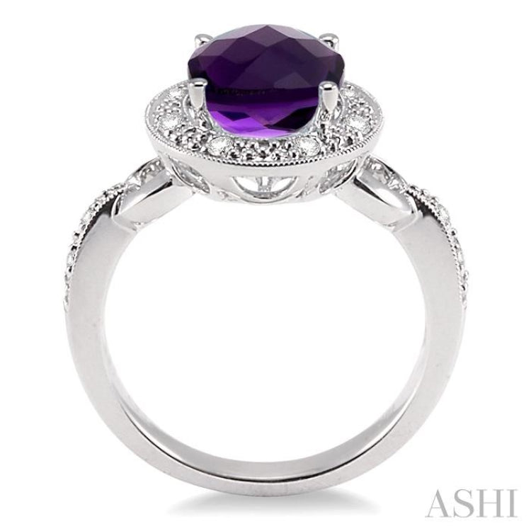 10x8mm Oval Cut Amethyst and 1/6 Ctw Round Cut Diamond Semi Precious Ring in 14K White Gold