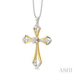 1/3 Ctw Round Cut Diamond Cross Pendant in 14K Yellow and White Gold With Chain