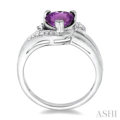 7x7 MM Heart Shape Amethyst and 1/20 Ctw Single Cut Diamond Ring in Sterling Silver