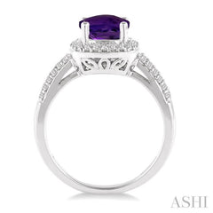 7x7  MM Cushion Shape Amethyst and 1/3 Ctw Round Cut Diamond Ring in 14K White Gold